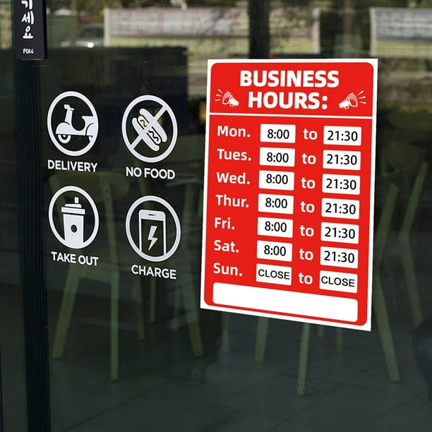 Letrero de horario comercial Letrero de horario de apertura de tienda intercambiable con adhesivo - Inglés Hugtrwg Para estrenar
