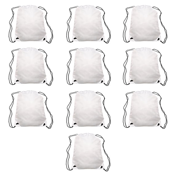 Drawstring Backpacks Set of 10, Bulk Pack - Water Resistant, Perfect for Gym, Camping, Beach, Outdoor Sports - White