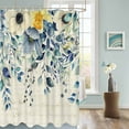 thumbnail image 3 of Fabric Shower Curtain, Blue Watercolor Flower Eucalyptus Leaves Linen Pattern Bathroom Curtain with 12 Hooks Waterproof No Bad Odor Machine Washable Bath Curtains for Bathroom, Spa Room, 72"x72", 3 of 6