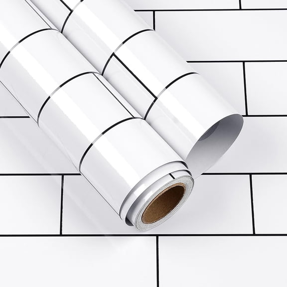 Vinyl Peel And Stick Wallpaper Subway Tile Design Waterproof Contact Paper 24 in x 200 in Black/White