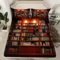 thumbnail image 2 of jejeloiu Brown Bookshelf Bed Sheets,Vintage Books King Sheets,Library Theme Sheet Set For Girls Boys,Ultra Soft Home Decor,4 Pieces, 2 of 7