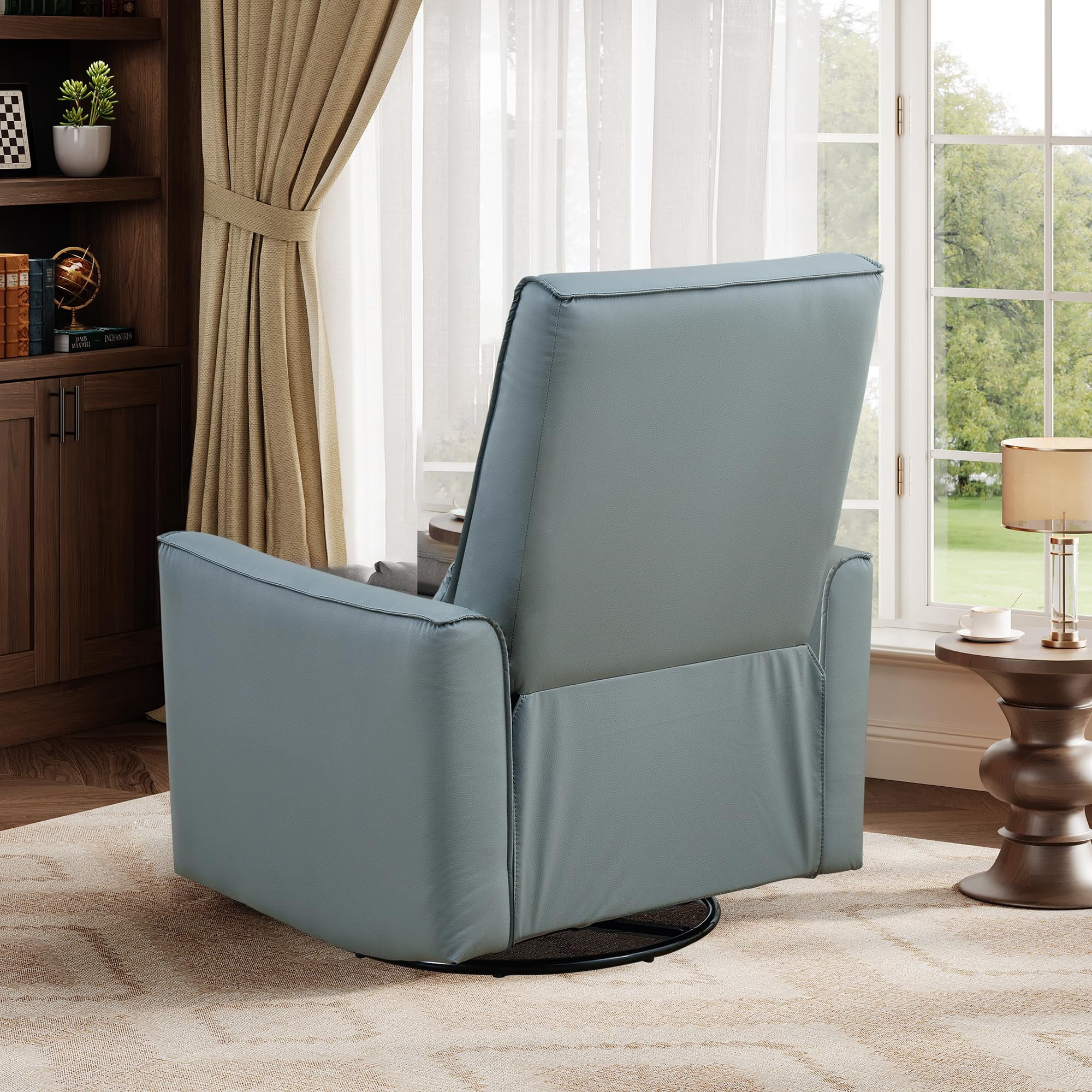 Swivel Rocking Recliner Chair, 360° Leather Recliner with Adjustable Backrest Rocker Recliner Glider Deep Seat PU Leather Sofa Chair with high Backrest for Living Room, Bedroom,Nursery