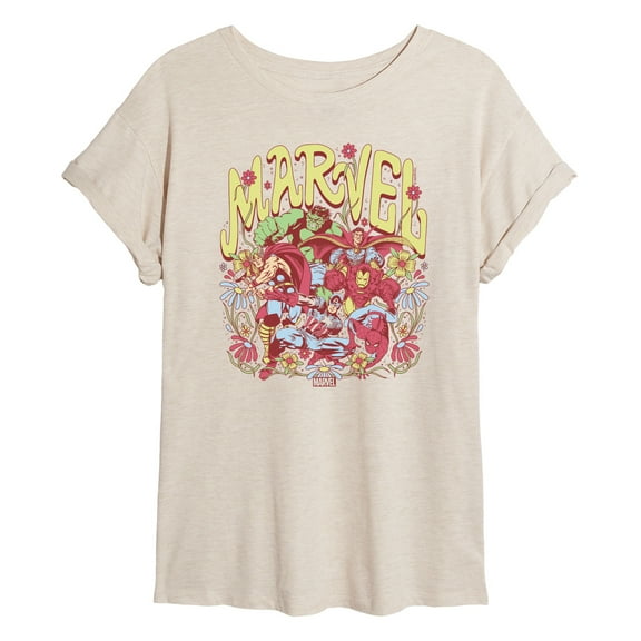 Marvel The Avengers - Floral - Women's Oversized Graphic T-Shirt