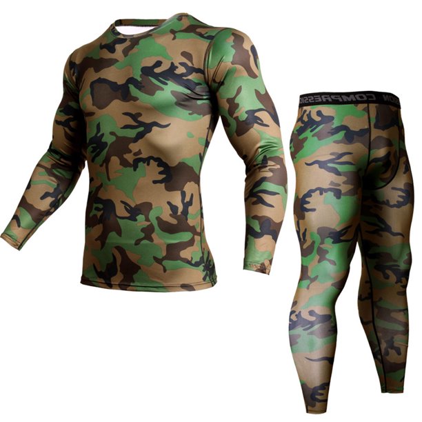 Soidarity Conjuntos de ropa interior térmica de invierno para hombre, calzoncillos largos deportivos a prueba de viento, ropa comprimida Uniforme atlético Verde oscuro L