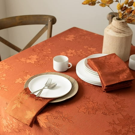 

Benson Mills Tablecloth Countryside Leaves Damask Fabric Table Cloth for Fall Harvest & Thanksgiving (Amber 60 x 104 Rectangular)