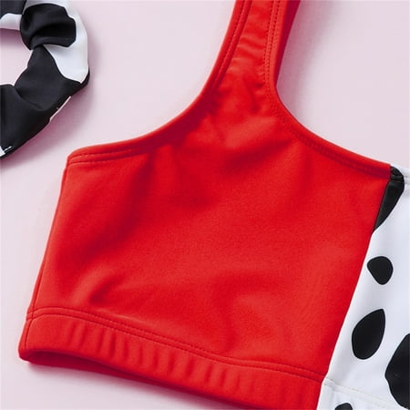 

Gubotare Kids Child Girls 4 Piece Swimsuits Bathing Suit Cow Print Bikini Tops Underpants Shorts Pant Hair Band Set Piece Red 12-14 Years