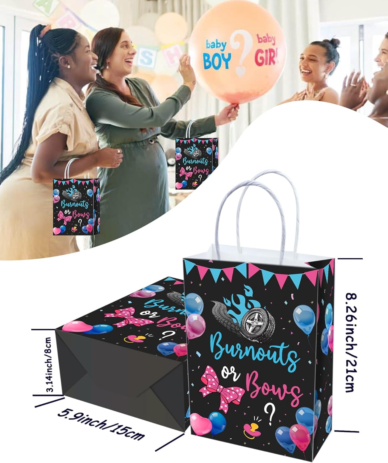20Pcs Gender Reveal Party Supplies Gift Bags,Bows or Burnouts Gender Reveal Decorations, Burnout or Bows Baby Shower Decorations, Party Favor Bags, Goodie Bags for Unforgettable Celebrations