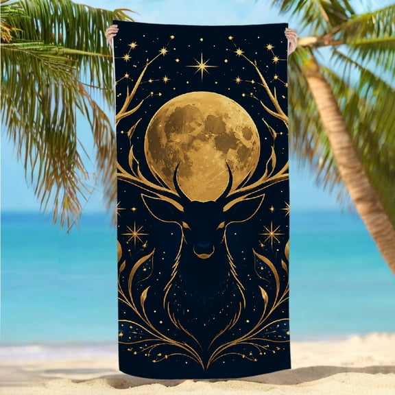 RKSupls 30x60inch Beach Towel Oversized Microfiber Beach Towel - Moon And Antlered Stag Print, Machine Washable Ideal for Bathroom beach yoga