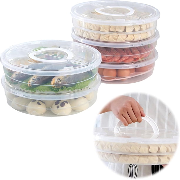 Contenedor de almacenamiento de alimentos con tapa y asa, apto para microondas y congelr, recipiente redondo de alimentos para empanadillas