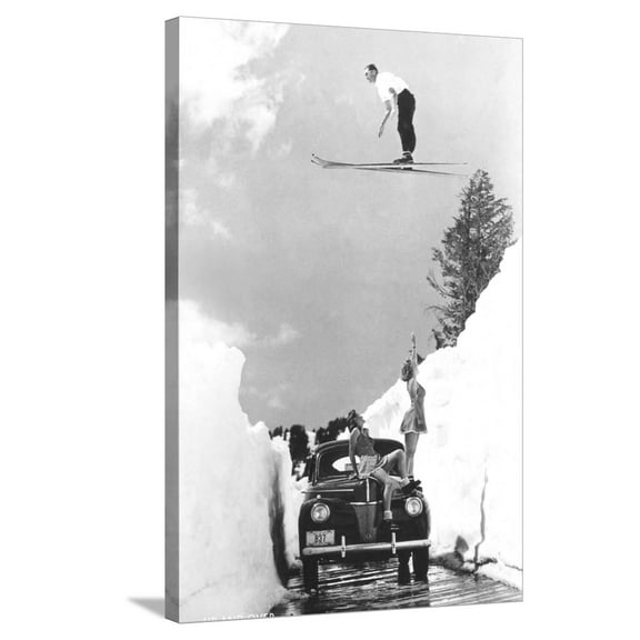 Art.com Man Ski-Jumping over Road Stretched Canvas Print Wall Art, 24" x 36"