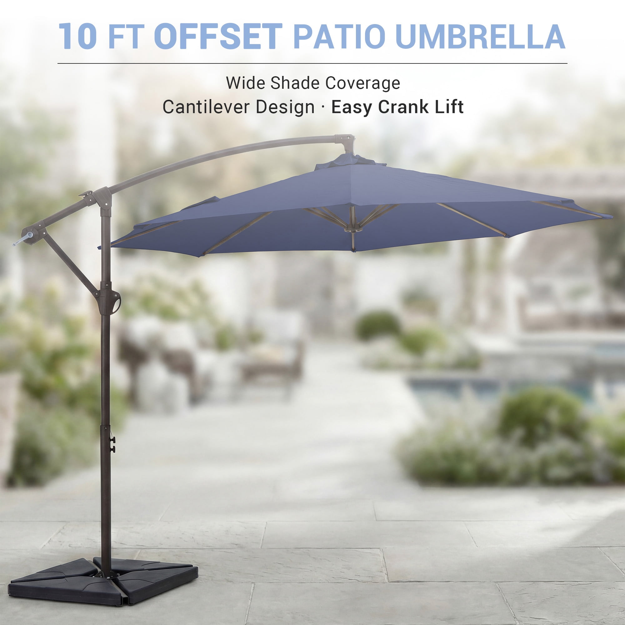 NAPWANT 10ft Cantilever Patio Umbrella with 4-Piece Weighted Base Included, Offset Hanging Umbrella with Crank & Tilt, Navy-Blue