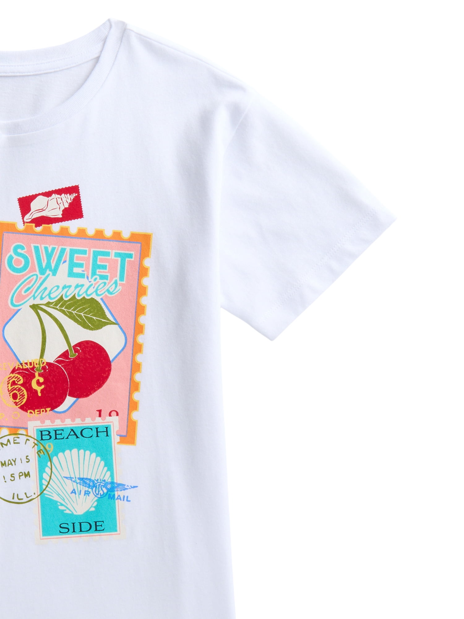 Wonder Nation Girls Vintage Stamps Graphic Tee with Short Sleeves, Sizes 4-18