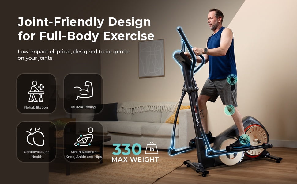 Sunny Health & Fitness Smart Heavy-Duty Elliptical Exercise Machine, Low-Impact Cardio Cross Trainer w Free SunnyFit App via Bluetooth – SF-E323055S