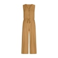thumbnail image 4 of Axiiglly Jumpsuits for Women V Neck Adjustable Waist Slim Flowy Boho Rompers Cotton Linen Plus Size Summer Lounge Beach One Piece Overalls, S-3XL, 4 of 6