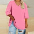 thumbnail image 2 of DDAPJ pyju 3/4 Length Sleeve Womens Tops Plus Size V Neck T-shirts Solid Casual Loose Blouse Tees Pink XXXXXL, 2 of 6