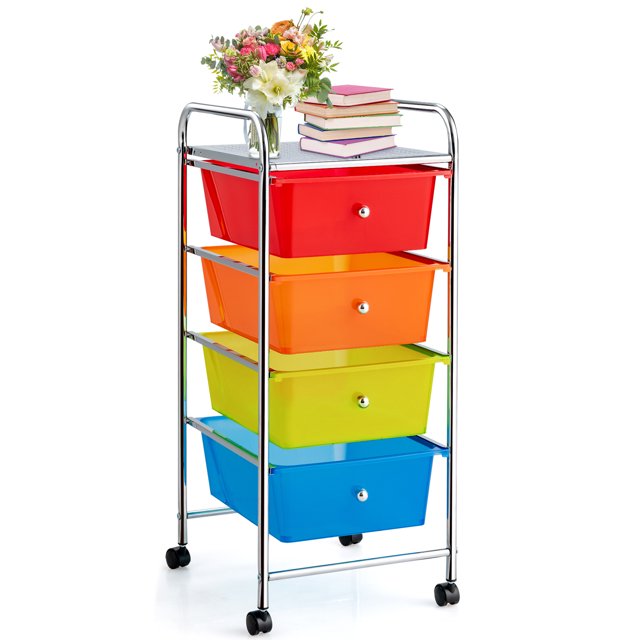 Patiojoy Chariot à 4 Tiroirs Bacs de Rangement avec Roues pour Maison&École&Bureau Opaque Multicolore