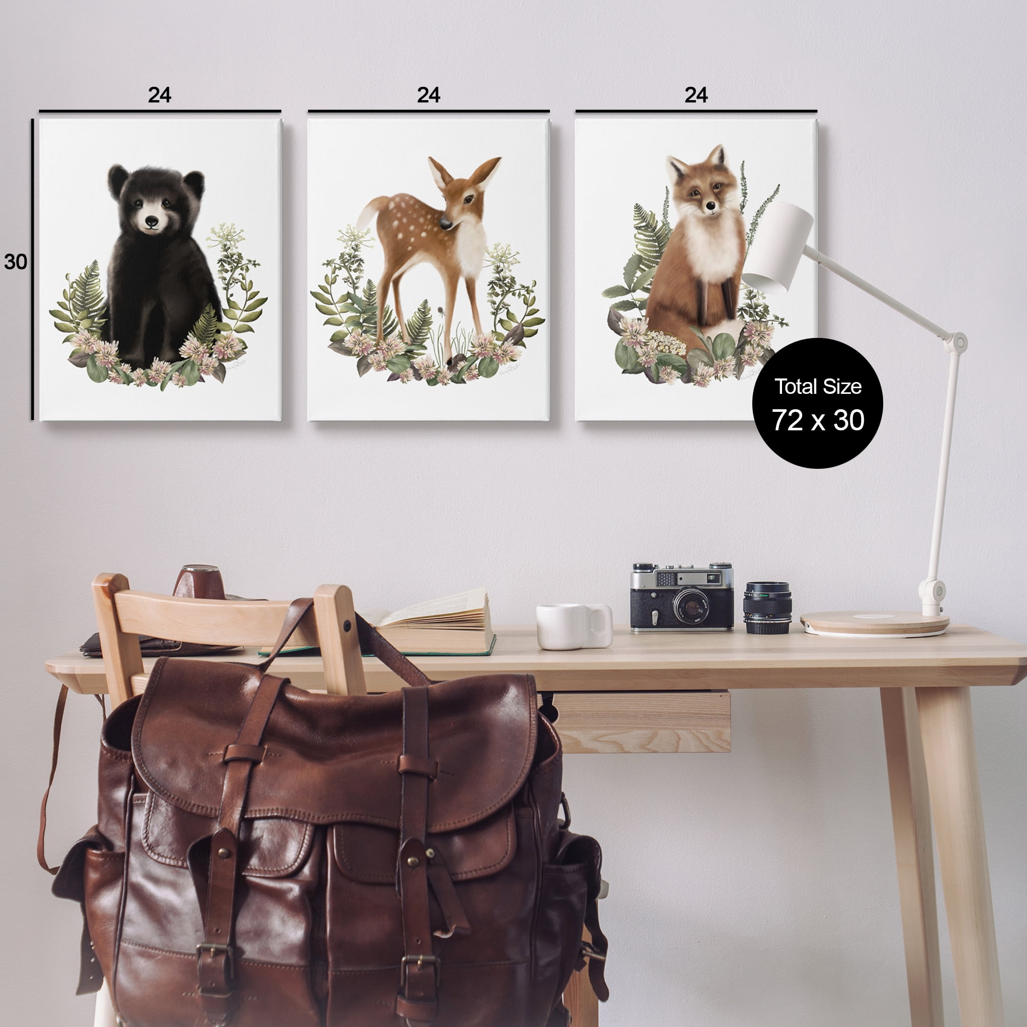 Stupell Industries Floral Woodland Animals Animals & Insects Painting Gallery Wrapped Canvas Art Print Wall Art, 24 x 30, Set of 3