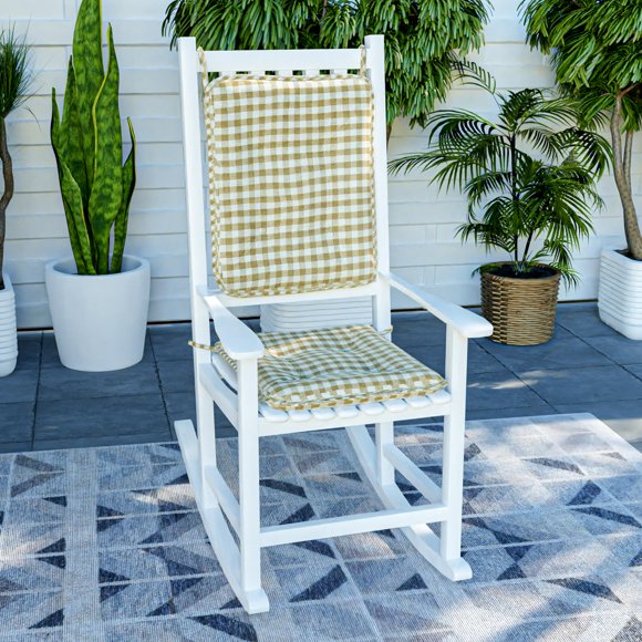 Klear Vu Porch - Juego De Cojines Para Silla Mecedora Para Uso En Interiores Y Exteriores, Ensamblados En Los Ee. Uu., Fáciles De Limpiar, Elegantes Cojines Para Asiento Y Respaldo Con Lazos De Tela,
