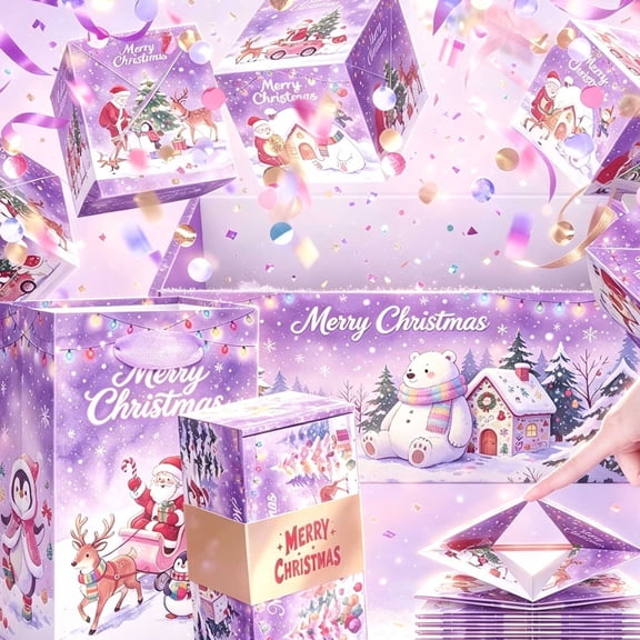 Christmas Surprise Gift Box Explosion, Exploding Folding Bouncing Gift Boxes with Confetti, Money Gift for Christmas Parties and Family Friends, Purple 15 Bouncing Boxes