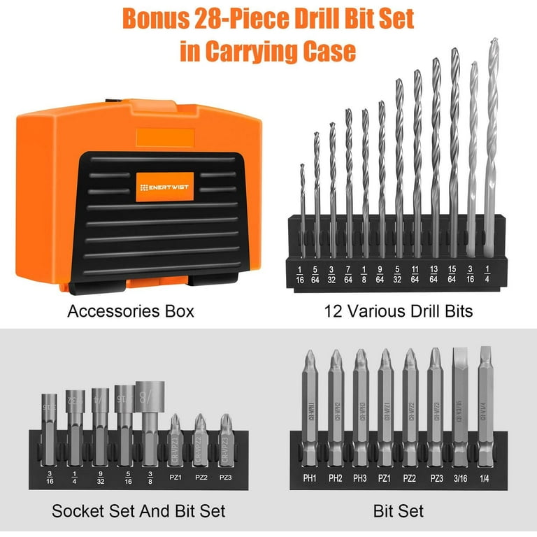 EnerTwist 20V Max Cordless Drill 3 8 Inch Power Drill Set with