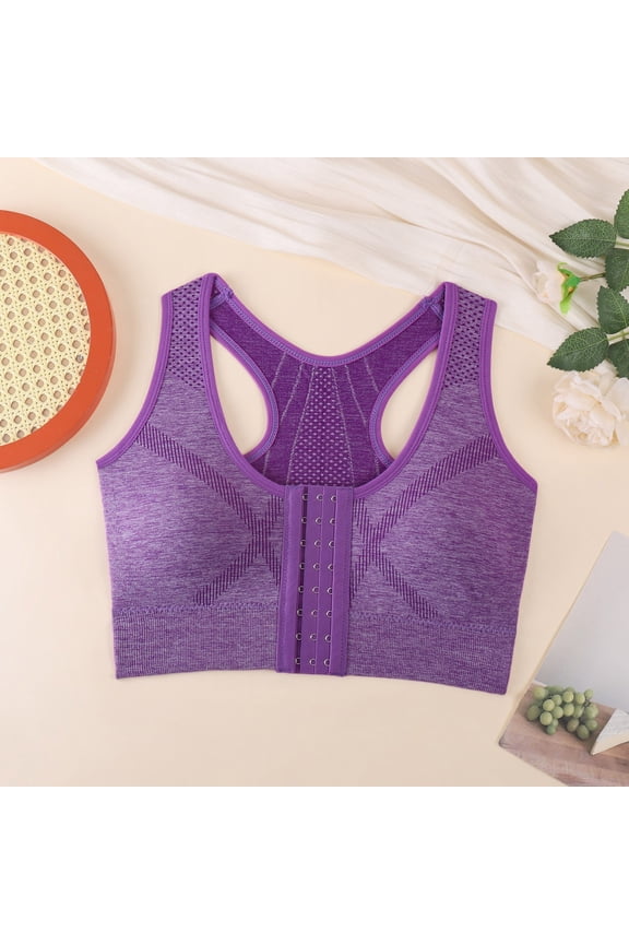 Front Closure Seamless Yoga Bra for Everyday Leisure Wear Lightweight Wirefree Comfort Pullover Bralette Designed for All Seasons and Versatile Everyday Use, L, Purple