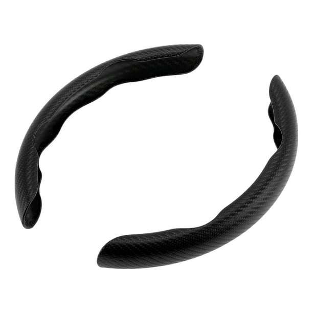 Cubierta de volante de cuero sintético PU, protector de volante de coche ABS, patrón de fibra de carbono negro, 1 par