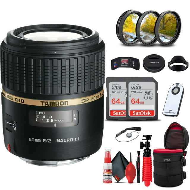 Tamron SP 60mm F/2 Di II 1:1 Macro Lens for Sony A + 128GB Accessory Bundle