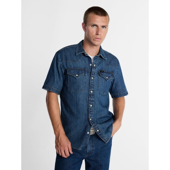 Kacey Lee Men's Western Denim Shirt with Short Sleeves, Sizes S-2XL