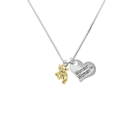 - Goldtone Mini 3-D Elephant Wonder Woman Heart Necklace