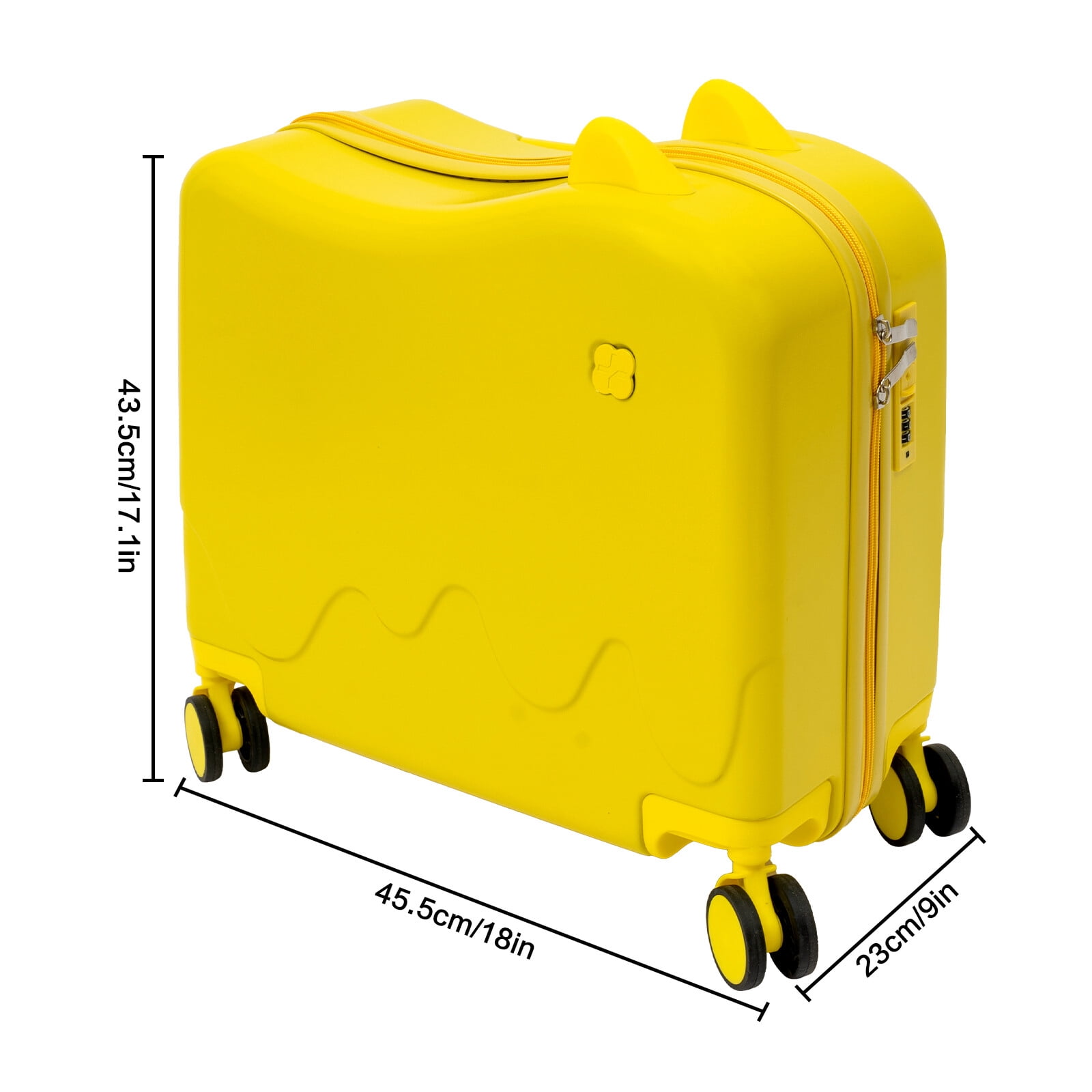 Ride-On Kids Suitcase 18" Hard Shell Luggage with Wheels, 37L Carry-On with Lock, Adjustable Handle & Seat for Toddlers Ages 3-6 - Yellow