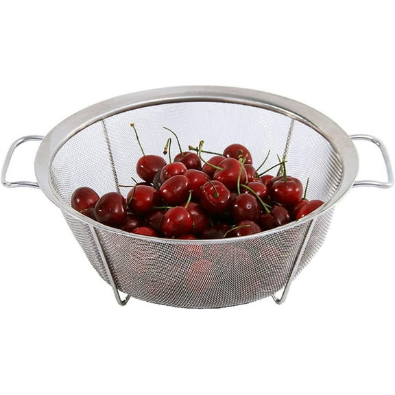 Stainless Steel Mesh Colander Strainer Basket, Fine Mesh Net Colander with Heavy Duty Handles & Wide Rim & Resting Feet for Strain, Drain, Rinse, Fry, Steam or Cook Vegetables & Pasta