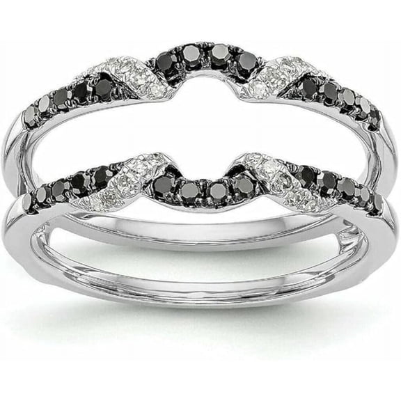 925 Sterling Silver 14K White Gold Finish Round Cut Black & White Round Cut Moissanite Wedding Enhancer Guard Wrap Ring for Women's