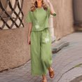 thumbnail image 1 of ICHUANYI Liquidación Señoras Verano Moda Casual Suelto Cuello Redondo Manga Corta Impresión Ancha Traje De Lino ICHUANYI WER202308257538, 1 of 4