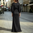 thumbnail image 6 of Womens Satin Formal Maxi Dress Batwing Sleeve Ruched Waist Side Slit Evening Gown with Pockets, Elegant Wedding Guest Dress for Party Banquet Prom Black XXL, 6 of 6