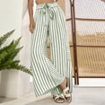 thumbnail image 5 of Textilo Womens Summer Casual Striped Pants Wide Leg Drawstring Pants with Pockets Elastic Waist Palazzo Trousers Summer Beach Vacation Comfy Lounge Boho Clothing,Green XL, 5 of 5