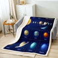 thumbnail image 2 of Universe Themed Throw Blanket Space Blanket Outer Space Fleece Blanket Blue Galaxy Planet Print Fuzzy Blanket Solar System Universe Room Decor Sherpa Blanket for Teens 90鈥渪90", 2 of 6