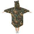 thumbnail image 2 of FORMRS Wearable Blanket Hoodie with Sleeves for Kids Cozy Flannel Sweatshirt, Brown Floral Rabbits Pattern, 2 of 7