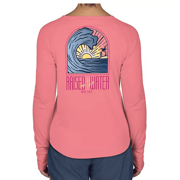 Reel Life Ladies UV Long Sleeve Tee Salmon Rose Large