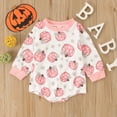 thumbnail image 2 of Tisuna Baby Girl Boys Halloween Romper Fall Winter Crew Neck Long Sleeve Romper Pumpkin Print Comfortable Cute Halloween Outfit,Size 6-12 Months,Pink, 2 of 7