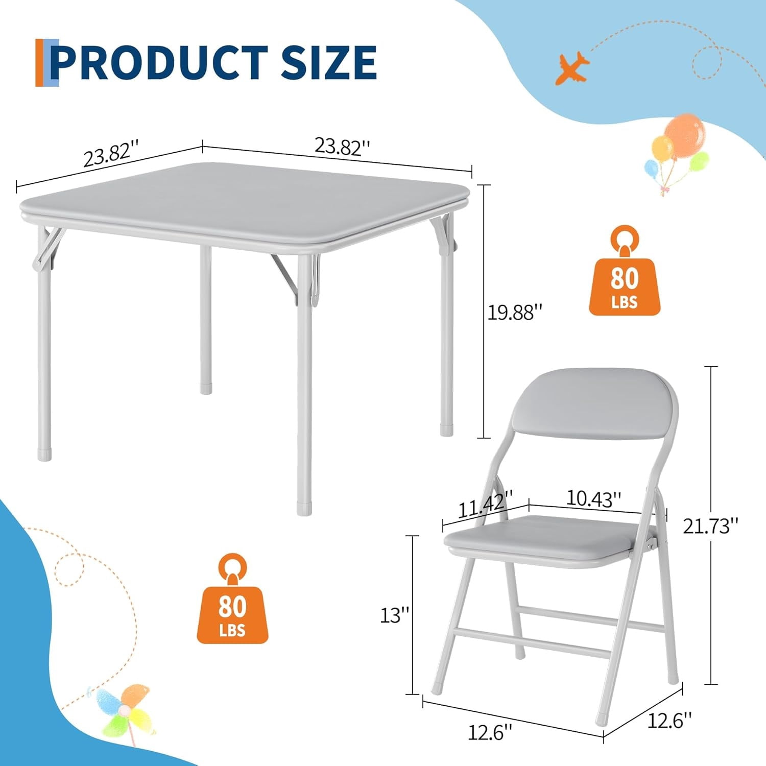3/5 Piece Kids Folding Table and Chairs Set, Toddlers Boys Girls Games Table and Chairs Set, Activity Table and Chairs Set for Dining Room,Daycare,Classrooms