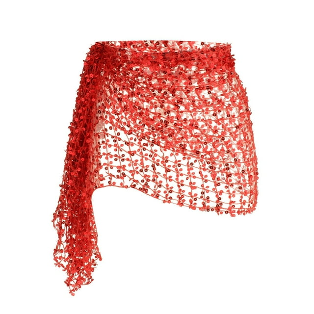 Pañuelo de cadera con lentejuelas para danza del vientre, estilo cinturón para mujer rojo