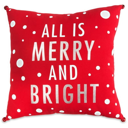 Merry Christmas Pillow Pavilion - All is Merry and Bright Polka Dot Patterned Bell Decorative Christmas Holiday Pillow ()