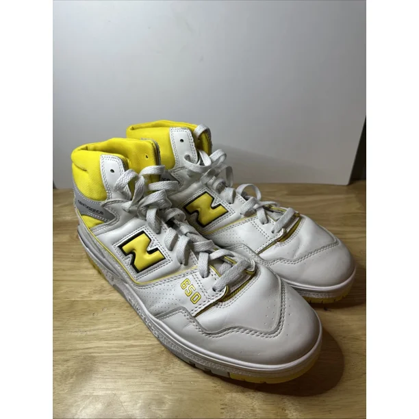 New Balance 650R Shoes Mens Size 10.5 White Sneakers High Top Honeycomb Yellow