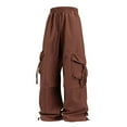 thumbnail image 4 of Parachute Cargo Pants Women Baggy Quick Dry Wide Leg Hiking Pants Pull-on High Waist Hip Hop Pant with Multi Pockets Brown L, 4 of 5