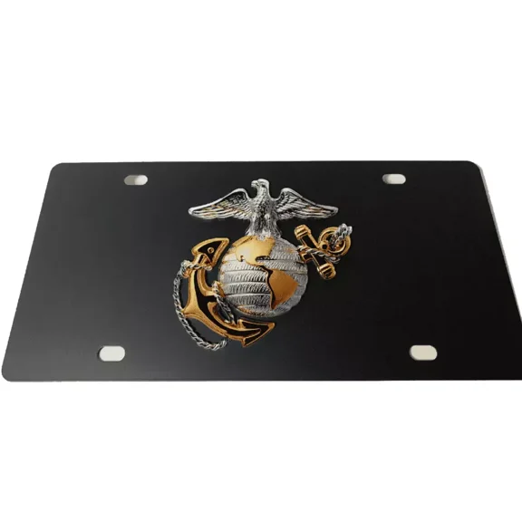 Stealth Black Premium Carbon Steel License Plate 3D United States Marine Corps
