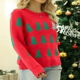 thumbnail image 4 of Pull Tricoté Jacquard Arbre de Noël Ample pour Femmes Manches Longues Col Rond, 4 of 5