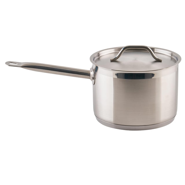 Olla para salsa Winware de acero inoxidable de 4,5 cuartos con tapa, 4 cuartos