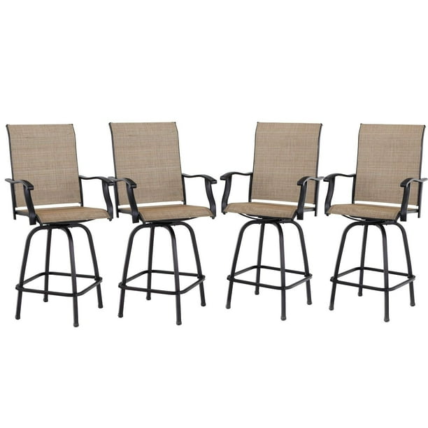PHI VILLA Outdoor AllWeather Swivel Patio Bar Stools With Arms(Set of