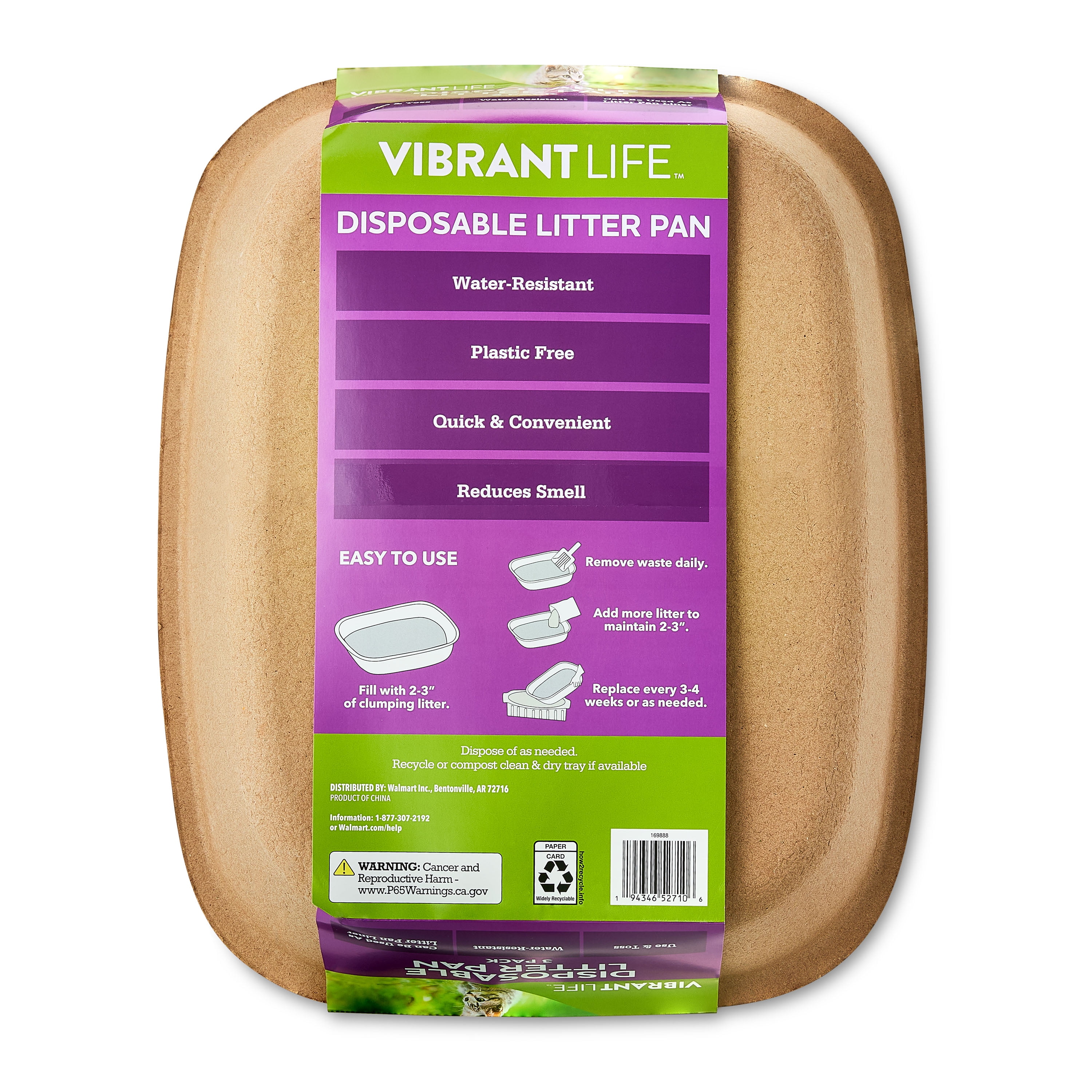 Vibrant Life Disposable Water-Resistant Cat Litter Box, 3 Count