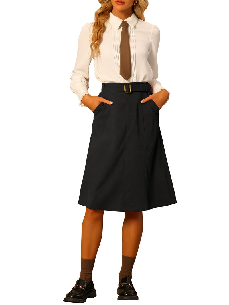 INSPIRE CHIC Women's Skirt High Elastic Waist A-Line Belted Fall